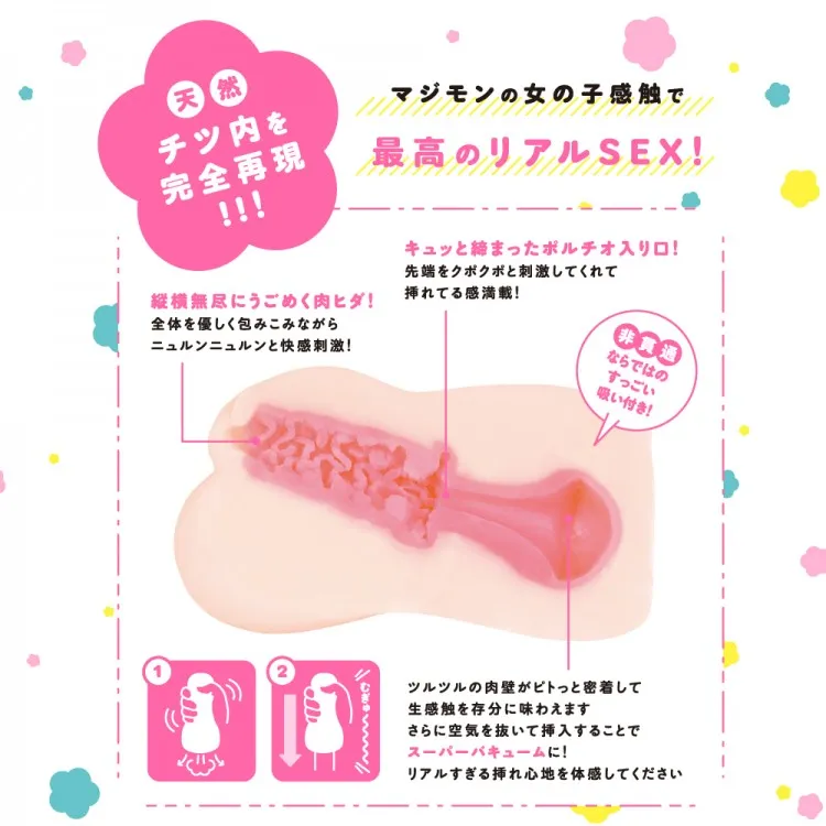 りあまん！ / ハンドホール・オナホ / 内部断面図。やや尻側に比重が寄った構造と広めの内部スペース。子宮口周辺のクポゾーンと奥ののっぺり長尺ゾーンを示す断面カット