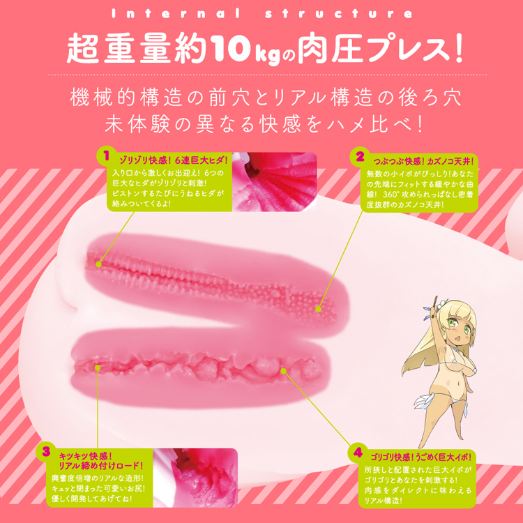 ぷにあなミラクルDX / トルソー型オナホ・大型アダルトグッズ / 前穴（ヴァギナ）の内部構造。横ヒダ付き縦ヒダが中程まで続き奥にイボゾーンが配置された快楽重視設計。外装より2段階柔らかい内部素材